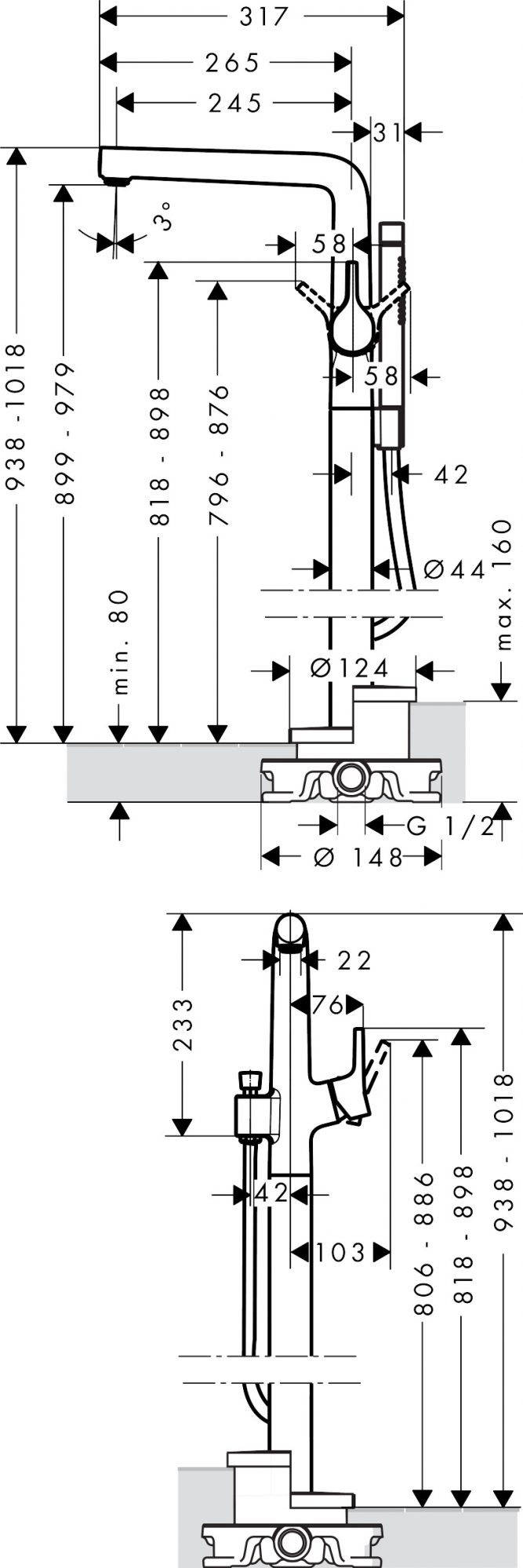 72412000 Talis S Single lever bath mixer floor standing