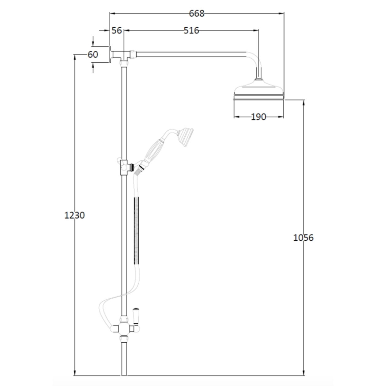 Bathwaters Technical BC Designs Victrion Superbe Rigid Riser Kit with Shower Head