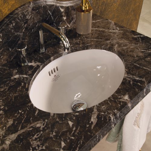 West One Bathrooms – Oval Undermount Basin with Grigio Carnico Marble Countertop