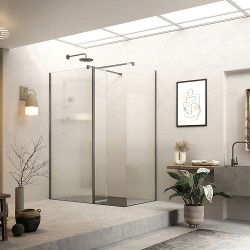 Haven Select Wetroom Panels in Gun Metal and Fluted Glass